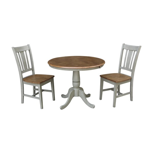 International Concepts Round 36 in Rd Extension Dining Table, 2 San Remo Chairs, Hickory/Stone, 36 W, 48 L, 29.3 in H, Wood K41-36RXT-C10-2 - main